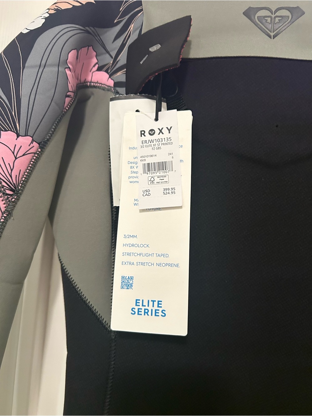 Roxy Black, Olive & Pink Floral Wetsuit Top - Picture 3 of 5